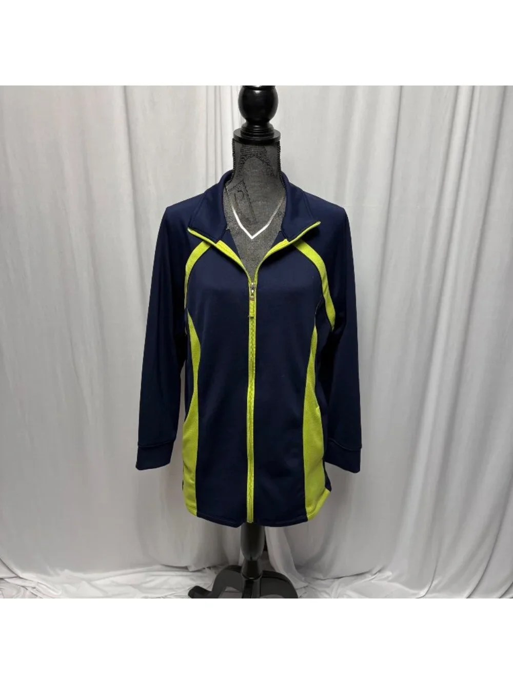 Catherines Liz and Me Full Zip Jacket Womens Size 0X 14-16W Navy Lime Green